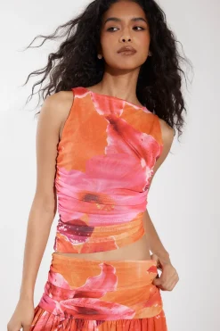 boohoo Haut Froncé En Mesh Fleuri<Femme Tops