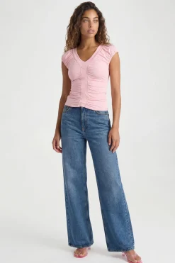boohoo Haut Froncé En Tissu Slinky Mat Avec Encolure En V Et Bordure Épaisse<Femme Tops
