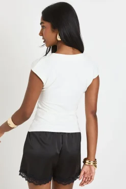boohoo Haut Froncé Mat En Tissu Slinky Avec Encolure En V Et Bordure Épaisse<Femme Tops