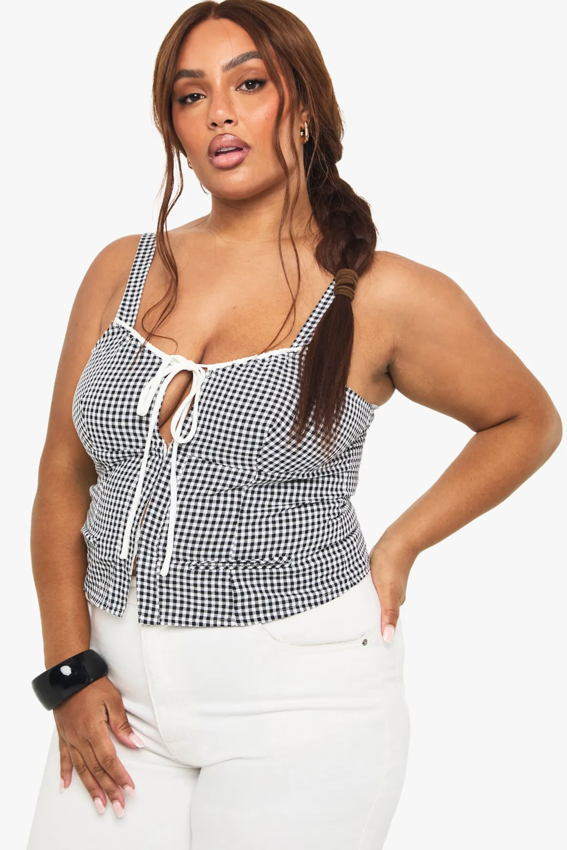 Haut Gingham à nouer sur le devant