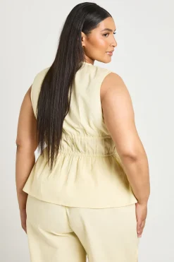 Haut Grande Taille Aspect Lin Taille Froncée Avec Détail Nœud Devant