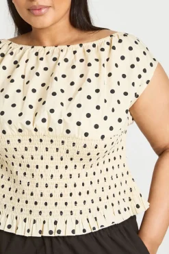 boohoo Haut Grande Taille Bardot En Crêpe À Pois<Femme Pois|Tops