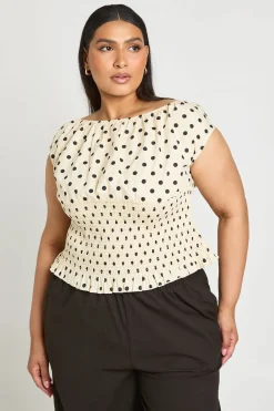 boohoo Haut Grande Taille Bardot En Crêpe À Pois<Femme Pois|Tops