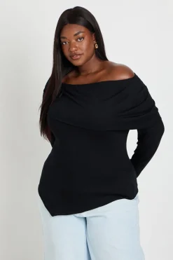 boohoo Haut Grande Taille Bardot À Ourlet Asymétrique<Femme Tops