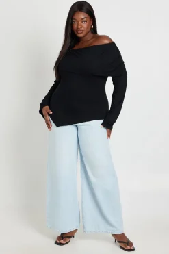 boohoo Haut Grande Taille Bardot À Ourlet Asymétrique<Femme Tops