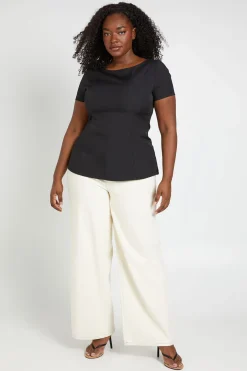boohoo Haut Grande Taille À Basque Ajusté Avec Manches Courtes<Femme Tops