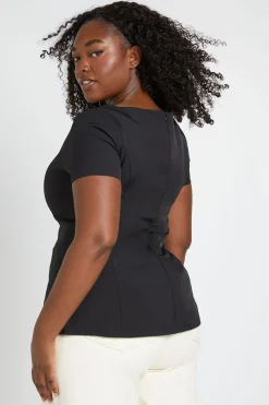boohoo Haut Grande Taille À Basque Ajusté Avec Manches Courtes<Femme Tops