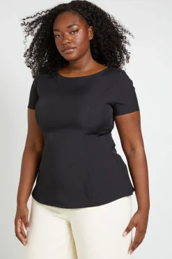 boohoo Haut Grande Taille À Basque Ajusté Avec Manches Courtes<Femme Tops