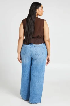 Haut Grande Taille À Basque Décolleté Plongeant Ceinture Nouée