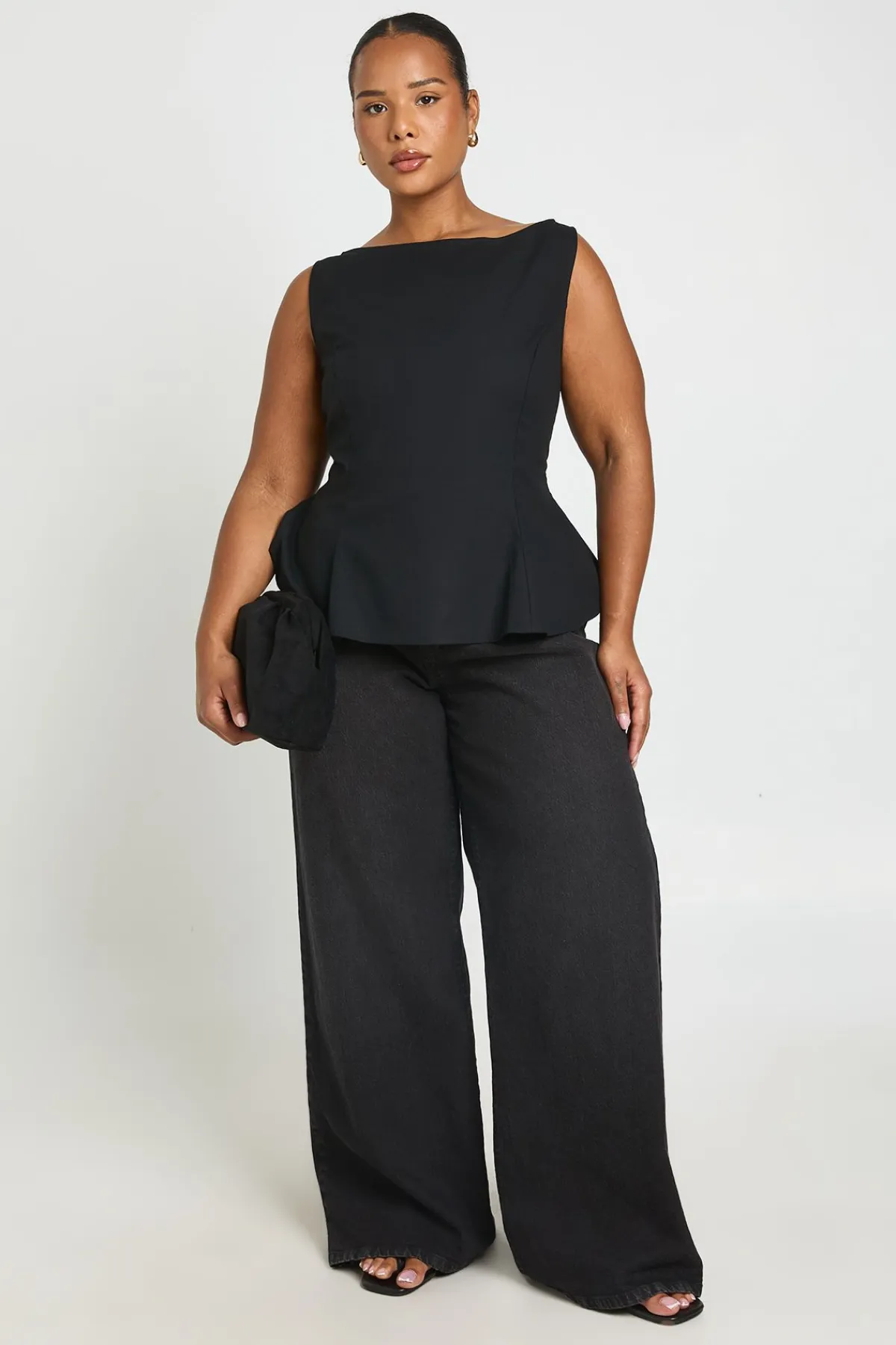 boohoo Haut Grande Taille À Basque Encolure Bardot Effet Lin<Femme Tops