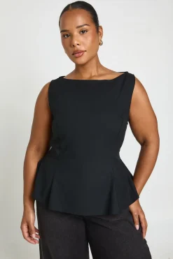 boohoo Haut Grande Taille À Basque Encolure Bardot Effet Lin<Femme Tops