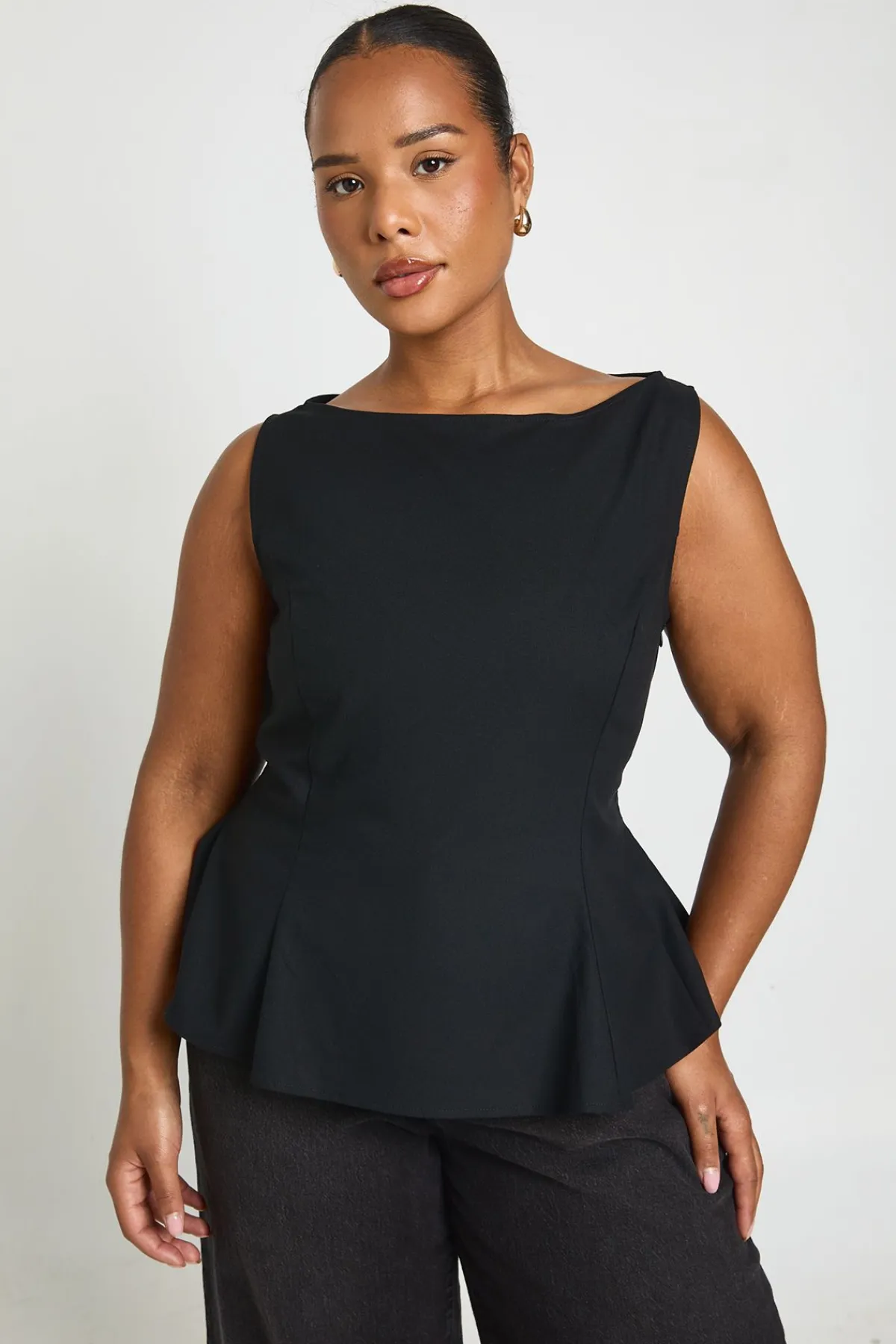 boohoo Haut Grande Taille À Basque Encolure Bardot Effet Lin<Femme Tops