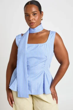 boohoo Haut Grande Taille À Basque Rayé Avec Bretelles Et Foulard Amovible<Femme Tops