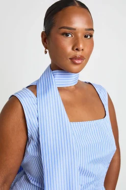 boohoo Haut Grande Taille À Basque Rayé Avec Bretelles Et Foulard Amovible<Femme Tops