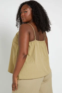 Haut Grande Taille À Bretelles Asymétrique Pêche À Rayures Fines