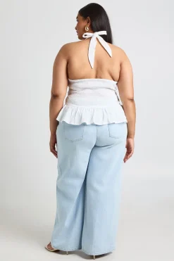 Haut Grande Taille À Broderie Anglaise Avec Taille Froncée Et Col Licou