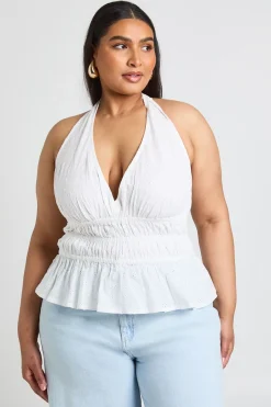 Haut Grande Taille À Broderie Anglaise Avec Taille Froncée Et Col Licou