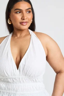 Haut Grande Taille À Broderie Anglaise Avec Taille Froncée Et Col Licou