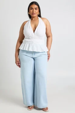 Haut Grande Taille À Broderie Anglaise Avec Taille Froncée Et Col Licou