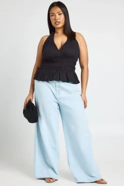 boohoo Haut Grande Taille Broderie Anglaise Col Licou Froncé<Femme Tops