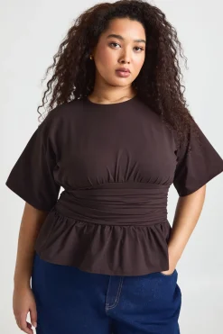 Haut Grande Taille À Buste Froncé Et Détail Taille Corset