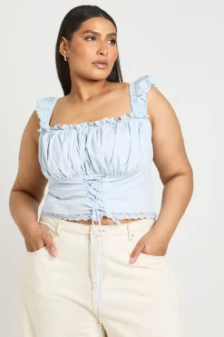 Haut Grande Taille À Buste Froncé Avec Laçage Devant