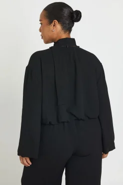 boohoo Haut Grande Taille Cache-cœur À Manches Ballon Et Détail Foulard<Femme Tops