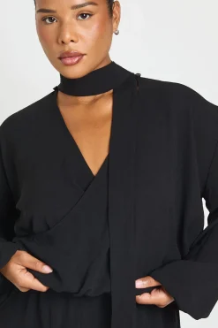 boohoo Haut Grande Taille Cache-cœur À Manches Ballon Et Détail Foulard<Femme Tops