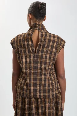 KarenMillen Haut Grande Taille À Carreaux Perlés Et Col Montant<Femme Tops