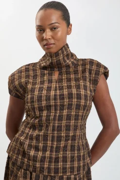 KarenMillen Haut Grande Taille À Carreaux Perlés Et Col Montant<Femme Tops