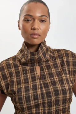 KarenMillen Haut Grande Taille À Carreaux Perlés Et Col Montant<Femme Tops