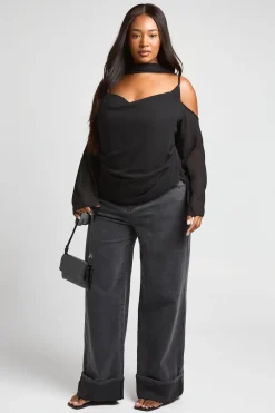 boohoo Haut Grande Taille Col Bénitier Transparent Avec Détail Foulard<Femme Tops