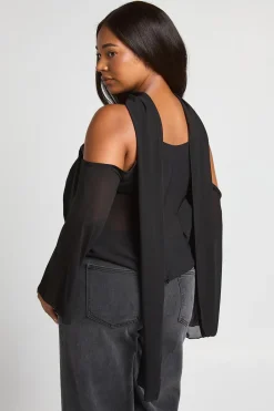 boohoo Haut Grande Taille Col Bénitier Transparent Avec Détail Foulard<Femme Tops