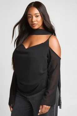 boohoo Haut Grande Taille Col Bénitier Transparent Avec Détail Foulard<Femme Tops