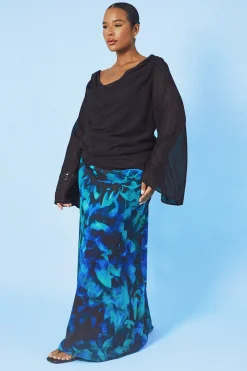 boohoo Haut Grande Taille Col Bénitier En Mousseline À Manches Longues<Femme Tops