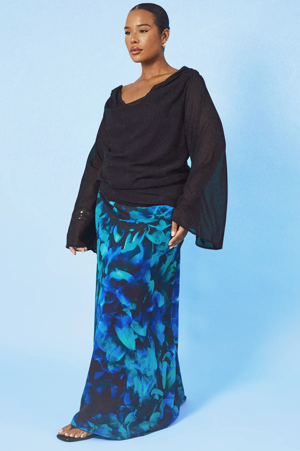boohoo Haut Grande Taille Col Bénitier En Mousseline À Manches Longues<Femme Tops