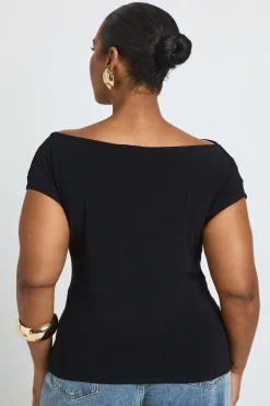boohoo Haut Grande Taille À Col Bénitier Avec Insert En Dentelle<Femme Satin Et Dentelle|Tops