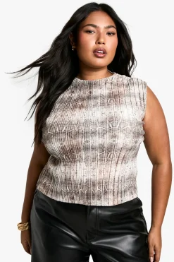 Haut grande taille à col haut plissé à motif synthétique
