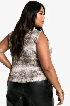 Haut grande taille à col haut plissé à motif synthétique