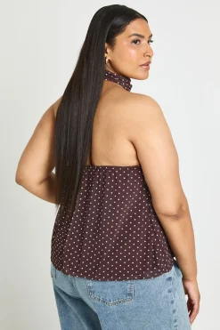 boohoo Haut Grande Taille Col Licou À Pois Avec Détail Ornement<Femme Looks Chocolat|Pois