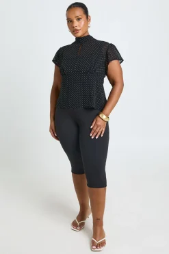 boohoo Haut Grande Taille Col Montant À Pois Avec Découpe Goutte D'eau<Femme Pois|Tops