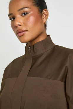 Haut Grande Taille Col Montant Twill Zippé