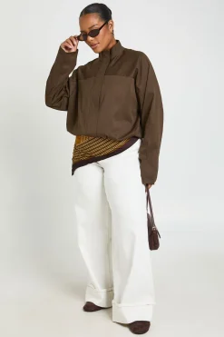Haut Grande Taille Col Montant Twill Zippé
