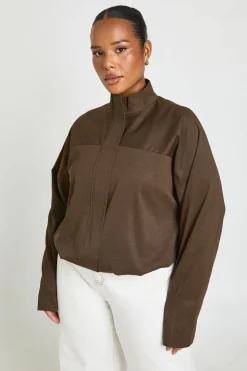 Haut Grande Taille Col Montant Twill Zippé