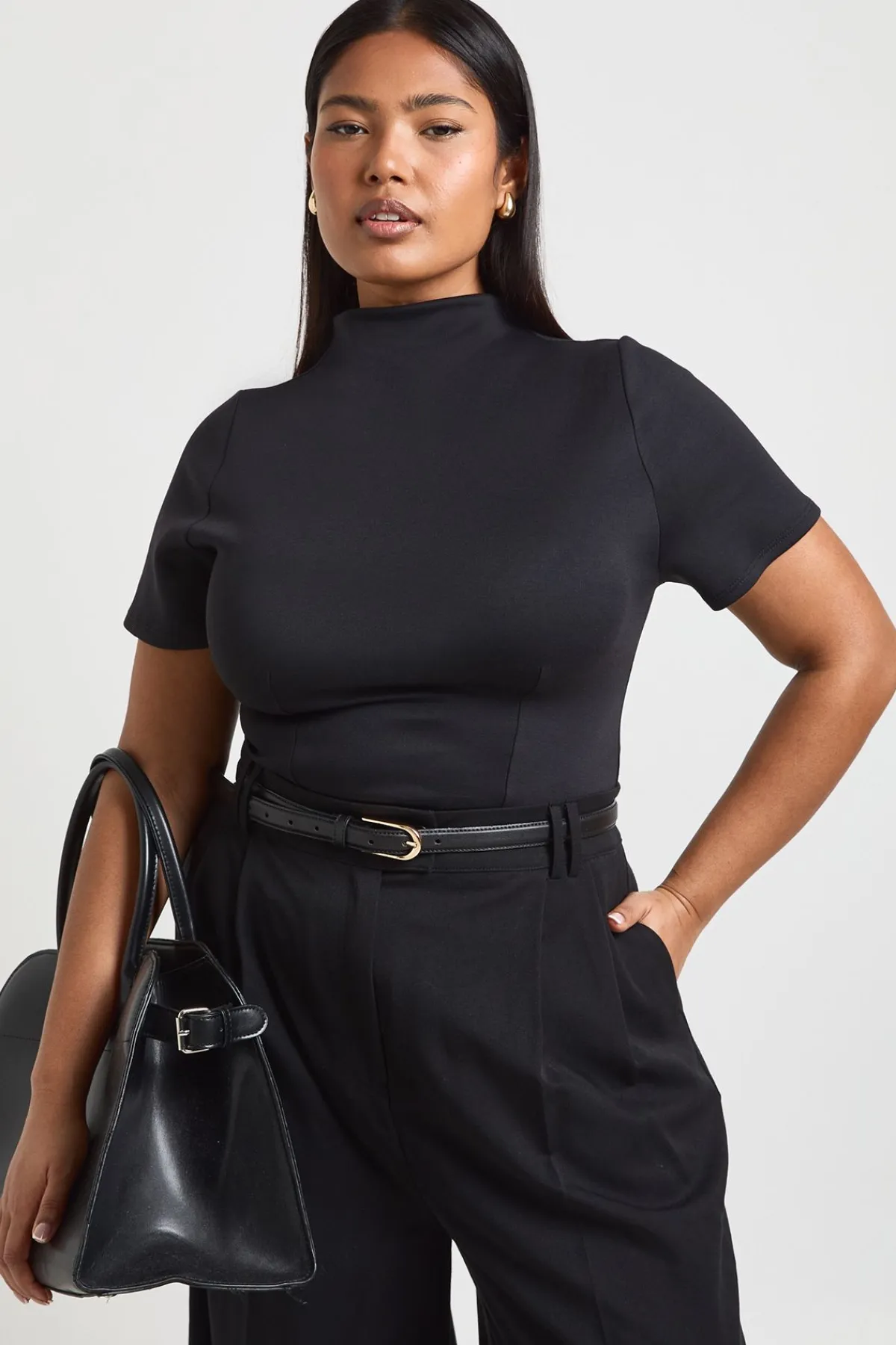 boohoo Haut Grande Taille Col Montant Taille Cintrée<Femme Tops