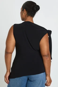 boohoo Haut Grande Taille Col Montant Slinky Mat Avec Nœud À L'épaule<Femme Tops