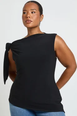 boohoo Haut Grande Taille Col Montant Slinky Mat Avec Nœud À L'épaule<Femme Tops