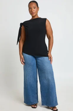 boohoo Haut Grande Taille Col Montant Slinky Mat Avec Nœud À L'épaule<Femme Tops