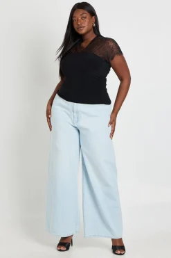 Haut Grande Taille Col V Avec Empiècement En Dentelle