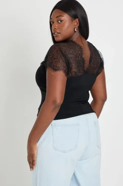 Haut Grande Taille Col V Avec Empiècement En Dentelle